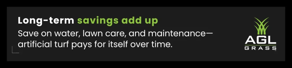 Artificial turf reduces water use, lawn care, and maintenance costs, saving homeowners money over time.