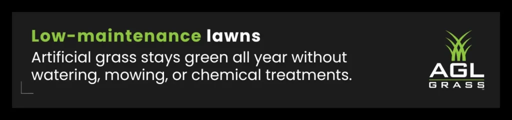 Artificial grass requires little upkeep, staying green year-round without mowing, watering, or fertilizers. AGL Grass offers a durable, low-maintenance alternative to traditional lawns.