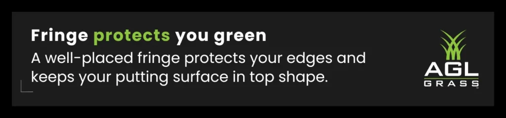 A well-placed fringe around a backyard putting green prevents wear and protects the turf edges. Proper transition zones help maintain a durable and professional putting surface for long-term use.