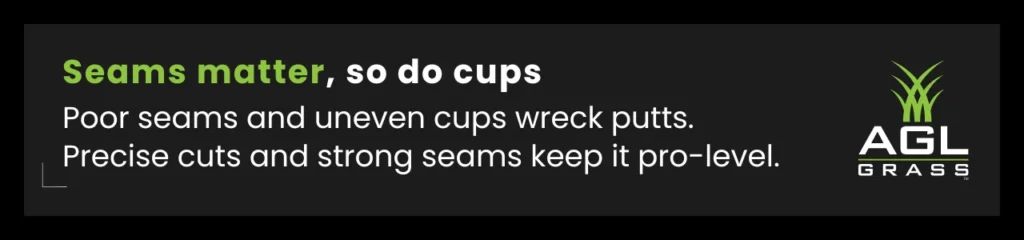Proper seaming and cup installation are crucial in DIY putting green installations. Poor seams create uneven ball rolls, while incorrectly placed cups affect accuracy. Precision ensures a smooth golf experience at home.