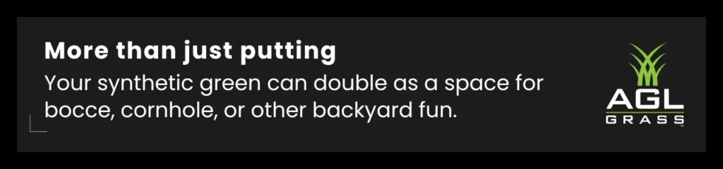 A synthetic golf green FAQ homeowners should consider—showing its use beyond just putting.