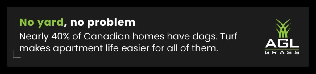 A turf message designed for high-density homes, showing why artificial grass for condos is ideal for pet owners without yards.