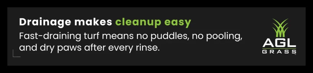 Illustration showing how fast-draining turf helps create a cleaner potty area for dogs with no puddles.
