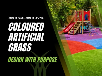 Coloured artificial grass playground with multi-zone turf design for schools and outdoor spaces.
